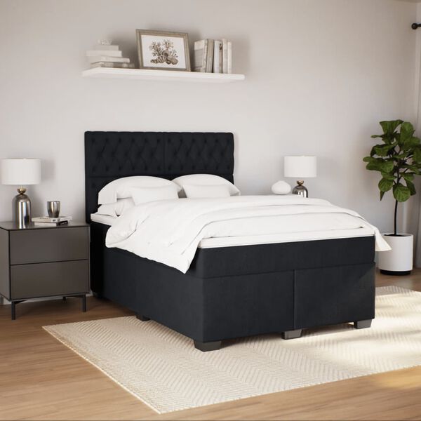 vidaXL Box Spring Bed with Mattress Black 140x190 cm Velvet