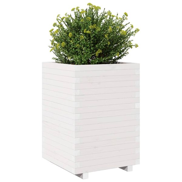 vidaXL Garden Planter White 50x50x72.5 cm Solid Wood Pine