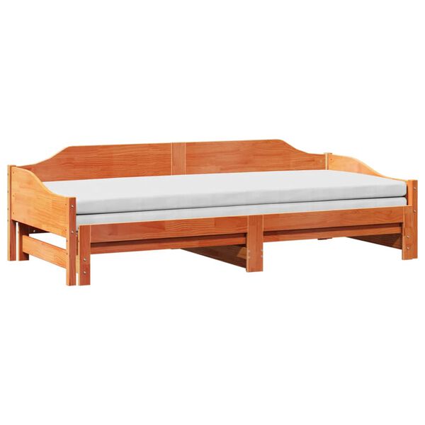 vidaXL Daybed with Trundle without Mattress Wax Brown 90x200 cm Solid Wood