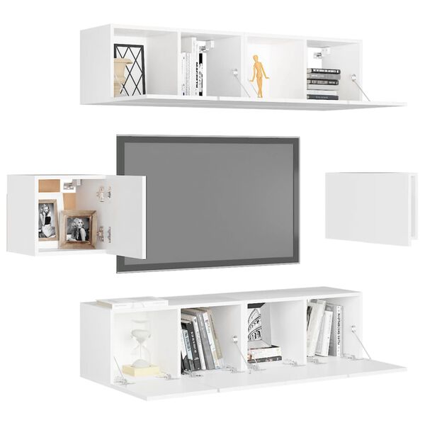 vidaXL 6 Piece TV Cabinet Set White Engineered Wood