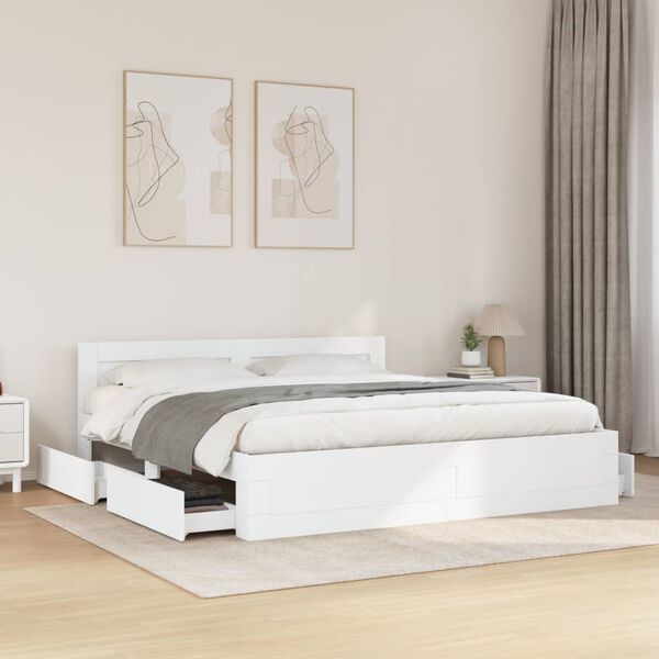vidaXL Bed Frame with Headboard without Mattress White 200x200 cm