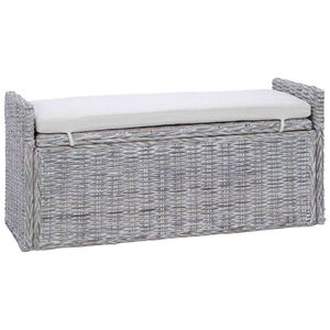 vidaXL Storage Bench with Cushion White Wash 110 x 40 x 50 cm Rattan