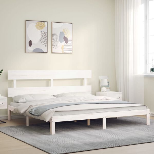 vidaXL Bed Frame without Mattress White Super King Size Solid Wood Pine