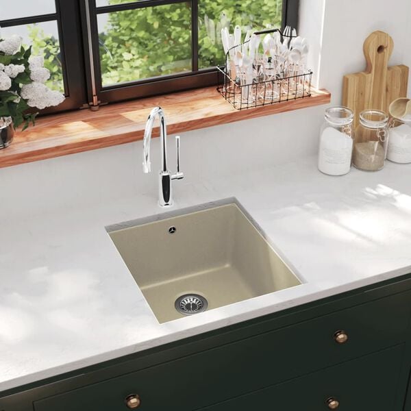 vidaXL Granite Kitchen Sink Single Basin Beige