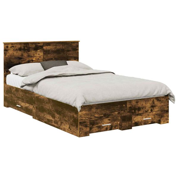 vidaXL Bed Frame with Drawer Smoked Oak 135 x 190 cm Engineered Wood