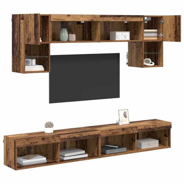 vidaXL TV Wall Units with LED 6 pcs Old Wood Engineered Wood