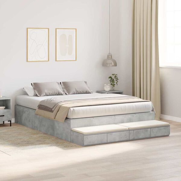 vidaXL Storage Bed Frame Concrete Grey 160 cm Engineered Wood