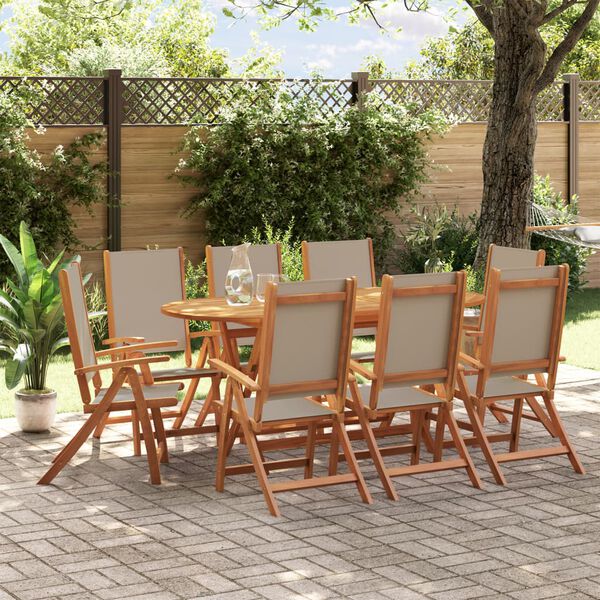 vidaXL 9 Piece Garden Dining Set Solid Wood Acacia and Textilene
