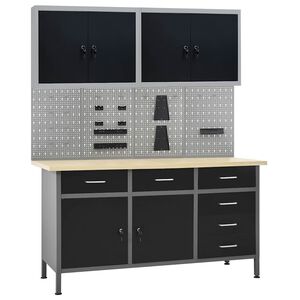 vidaXL Workbench with Four Wall Panels and Two Cabinets
