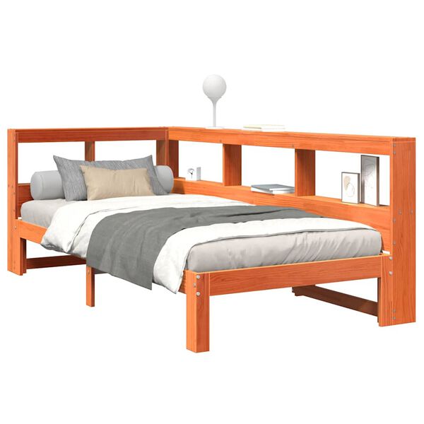 vidaXL Bookcase Bed without Mattress Wax Brown 100x200 cm Solid Wood Pine
