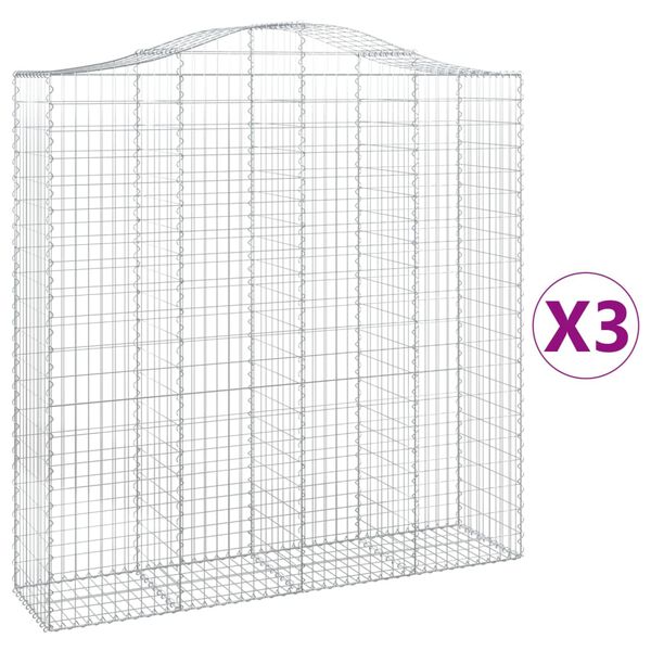 vidaXL Arched Gabion Baskets 3 pcs 200x50x200/220 cm Galvanised Iron
