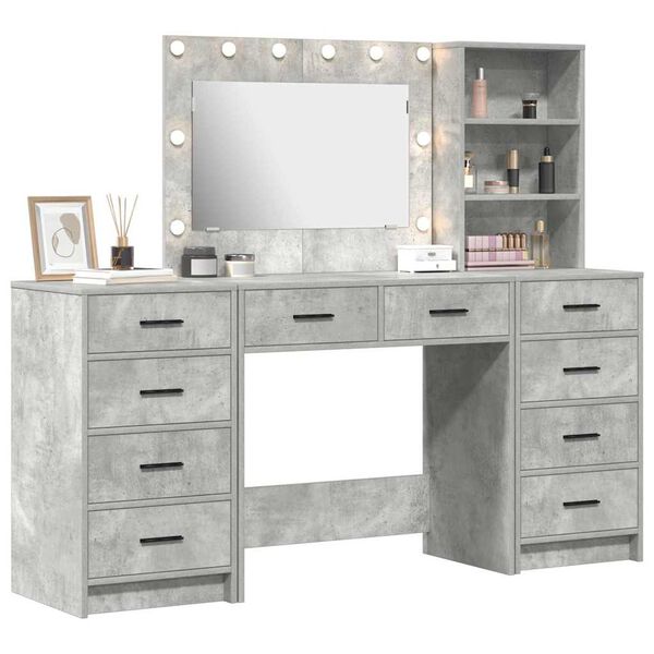 vidaXL Dressing Table with Drawer 3 pcs Concrete Grey Engineered Wood