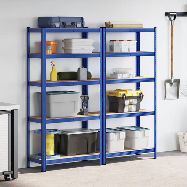 vidaXL 5-Layer Storage Shelves 2 pcs Blue Steel&Engineered Wood