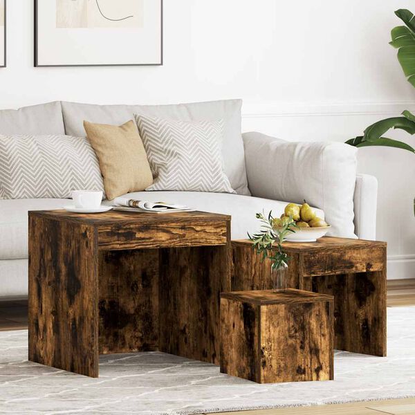 vidaXL Nesting Tables 3 pcs Smoked Oak Engineered Wood