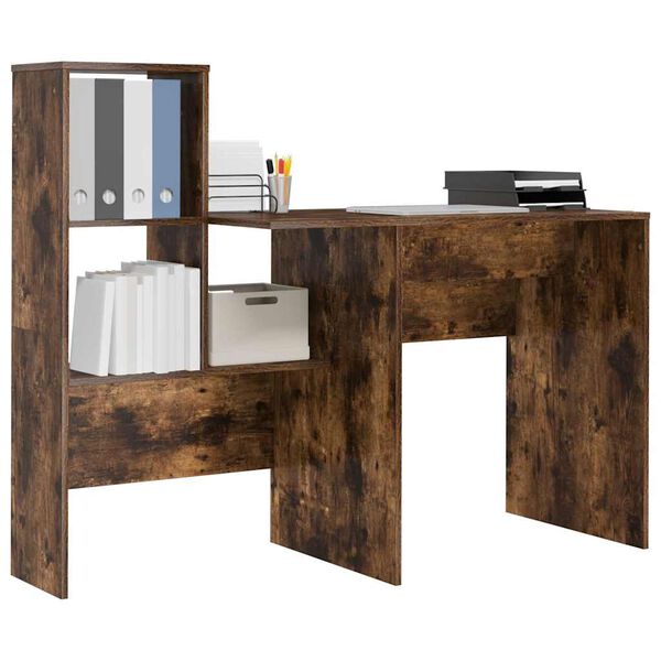 vidaXL Desk Smoked Oak 131.5 x 50 x 106.5 cm Engineered Wood