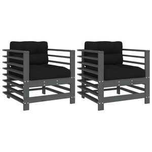 vidaXL Garden Chairs with Cushions 2 pcs Grey Solid Wood Pine