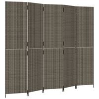 vidaXL Room Divider 5 Panels Grey Poly Rattan