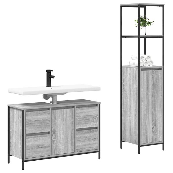 vidaXL Bathroom Furniture Set with Drawer 2 pcs Grey sonoma and Black