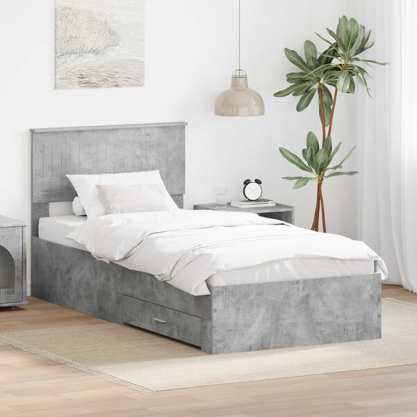 vidaXL Bed Frame with Drawer Concrete Grey 90 x 190 cm Engineered Wood
