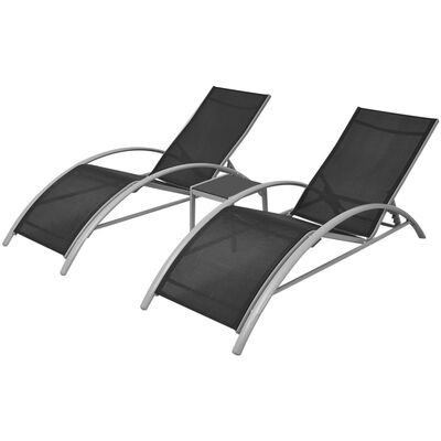 vidaXL Sun Loungers with Table Aluminium Black