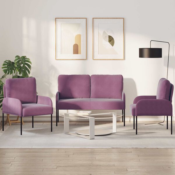 vidaXL Sofa Sets with Cushion 3 pcs Purple 115 x 56 x 80 cm Plywood