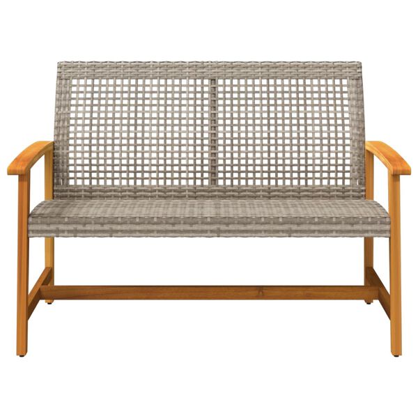 vidaXL Garden Bench Grey 112 cm Poly Rattan and Acacia Wood