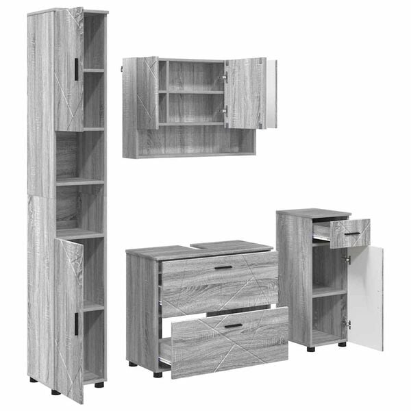 vidaXL Bathroom Furniture Set with Drawer with Shelf 4 pcs Grey Sonoma