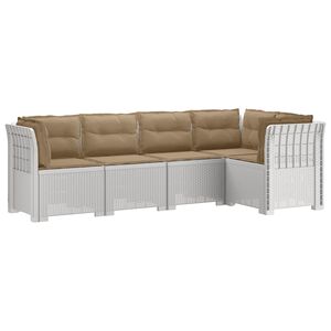 vidaXL 5-Seater Garden Sofa with Cushions Rattan Look PP White