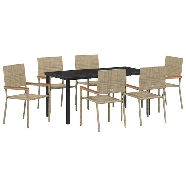 vidaXL Garden Dining Set with Cushion 7 pcs Beige Poly Rattan