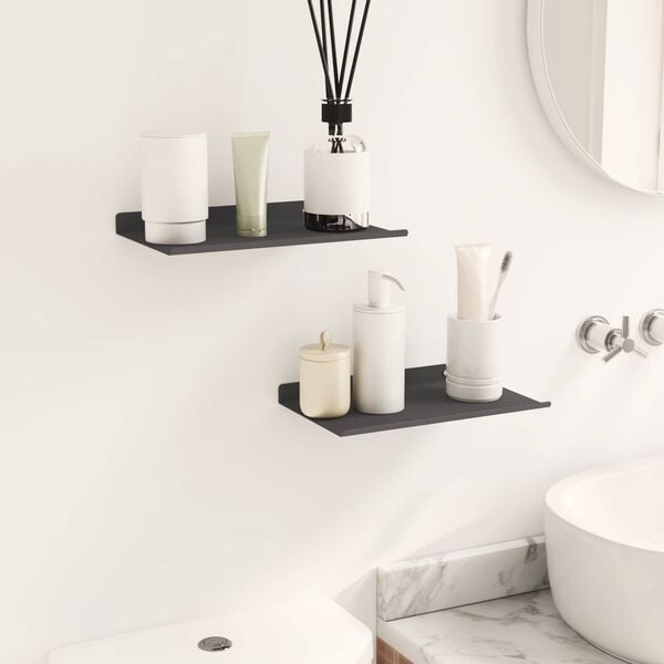 vidaXL Wall Shelf with Shelf 2 pcs Black 30 x 17.5 x 2.5 cm