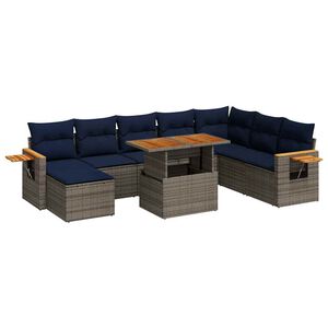 vidaXL 10 Piece Garden Sofa Set with Cushions Grey Poly Rattan Acacia