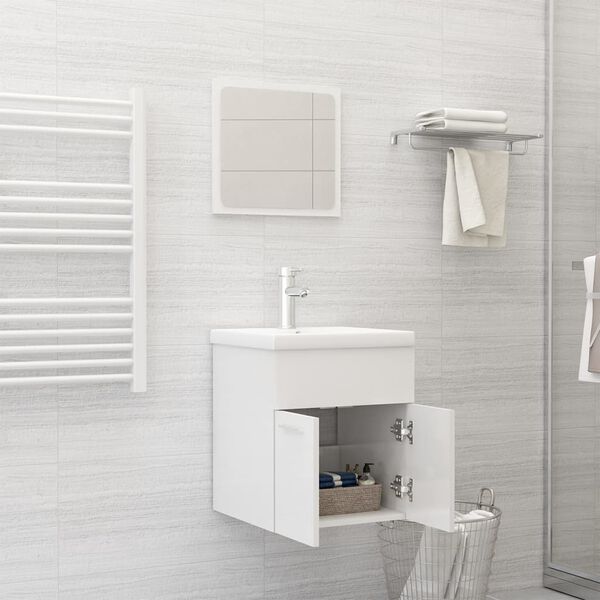 vidaXL Bathroom Furniture Set High Gloss White Engineered Wood