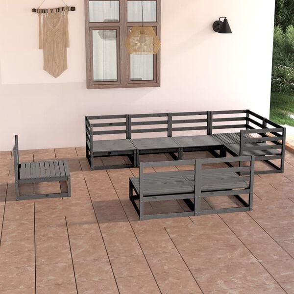 vidaXL 8 Piece Garden Lounge Set Grey Solid Pinewood