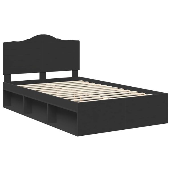 vidaXL Bed Frame with Headboard Black 135 x 190 cm Solid Pine Wood