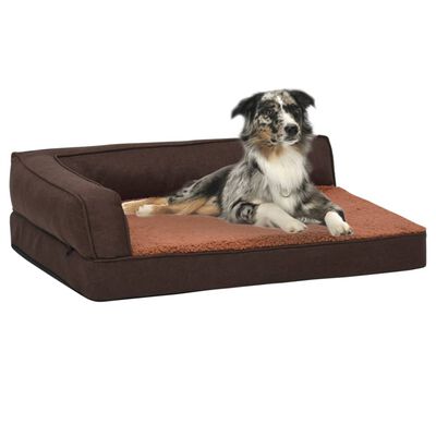 vidaXL Ergonomic Dog Bed Mattress 75x53 cm Linen Look Fleece Brown