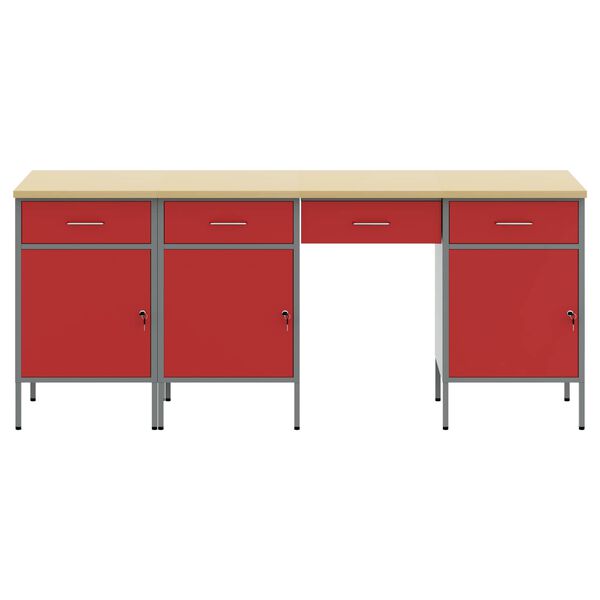 vidaXL Work Cabinet with Drawer with Lock 4 pcs Red 200 x 55 x 85 cm