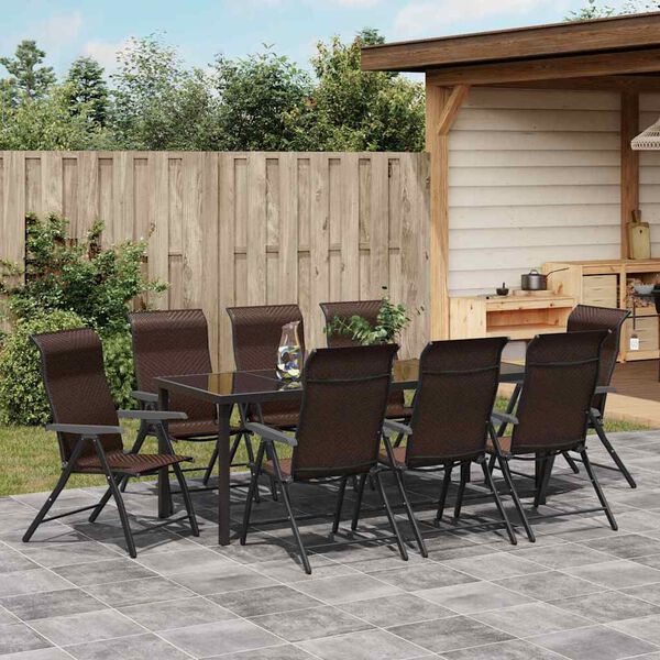 vidaXL Garden Dining Set Height-Adjustable 9 pcs Brown Poly rattan