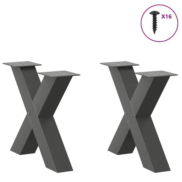 vidaXL Coffee Table Legs X-Shaped 2 pcs Anthracite 50x(42-43) cm Steel