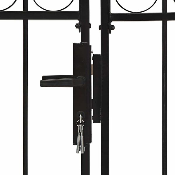 vidaXL Fence Gate Double Door with Arched Top Steel 300x150 cm Black