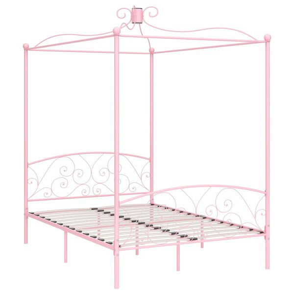 vidaXL Canopy Bed Frame without Mattress Pink Metal 140x200 cm