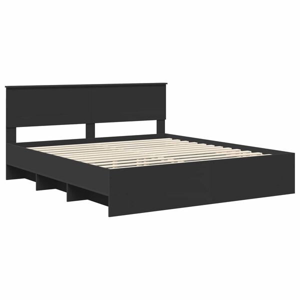 vidaXL Bed Frame with Headboard Black 200 x 200 cm Engineered Wood