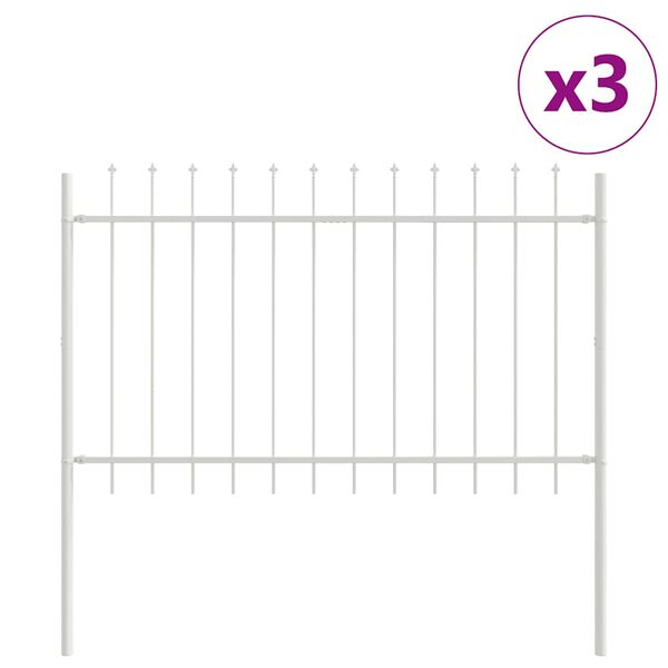 vidaXL Garden Fence 3 pcs White 5.1 x 0.8 m Powder-coated Steel