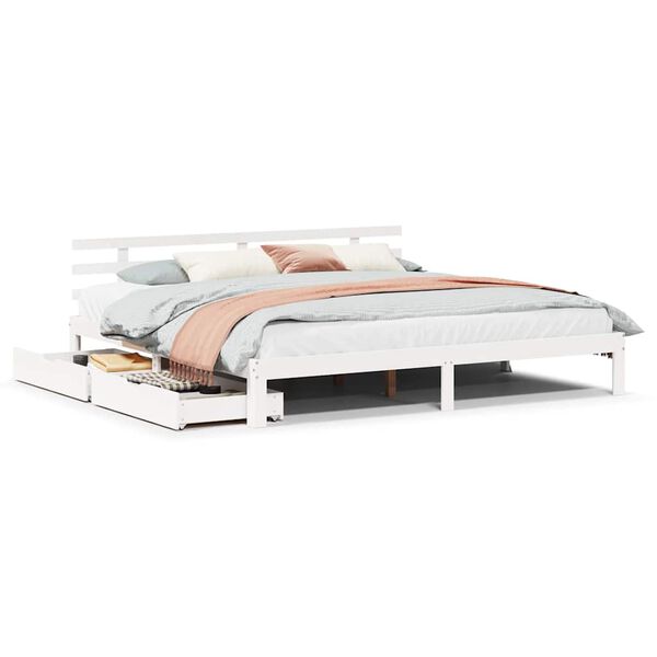 vidaXL Bed Frame with Drawers without Mattress White 180x200 cm Super King