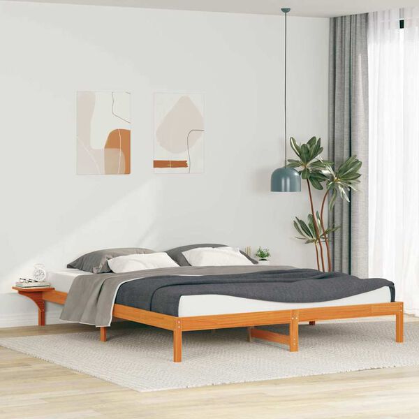 vidaXL Bed Frame with Side Tables Wax Brown 200 x 220 cm