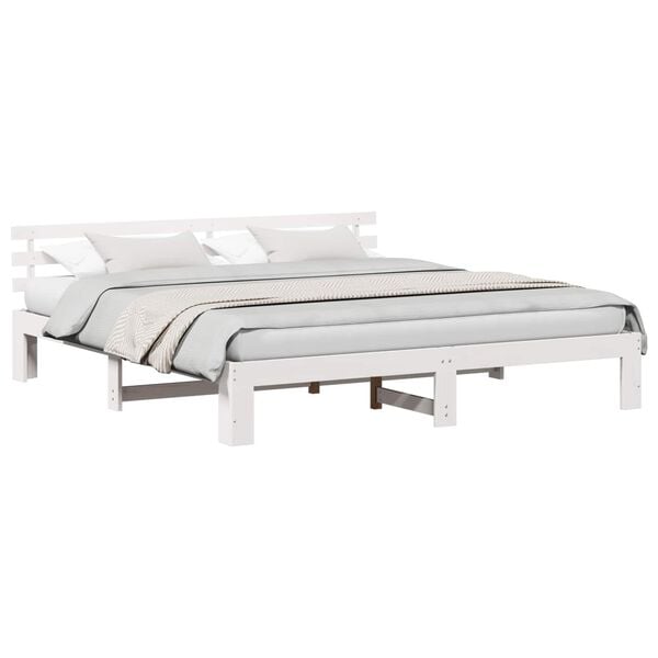 vidaXL Bed Frame with Headboard White 200 x 200 cm Solid Pine Wood
