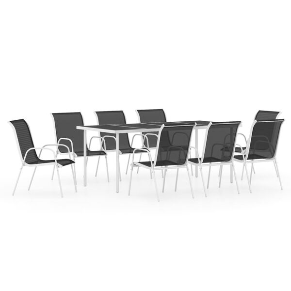 vidaXL 9 Piece Outdoor Dining Set Steel Black