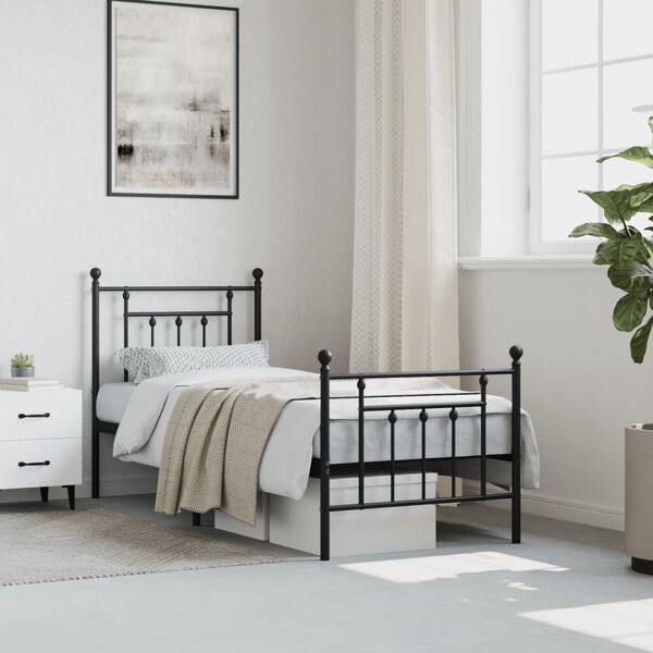 vidaXL Metal Bed Frame without Mattress with Footboard Black 75x190cm