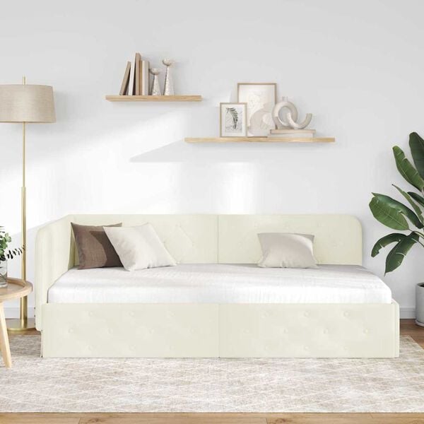 vidaXL Corner Bed Frame with Headboard Cream 100 x 200 cm Velvet