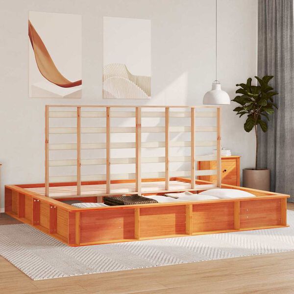 vidaXL Bed Frame Wax Brown 200 x 200 cm Solid Pine Wood