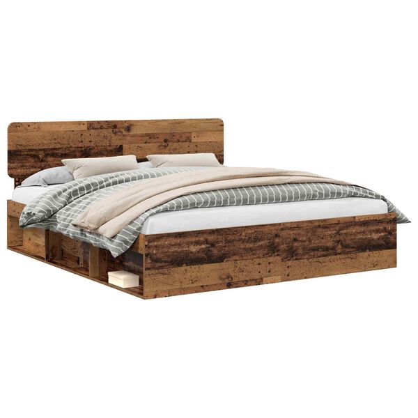vidaXL Bed Frame with Headboard Old Wood 200 x 200 cm Solid Pine Wood